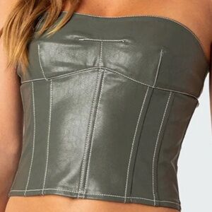 Edikted Olive Green Faux Leather Crop Top